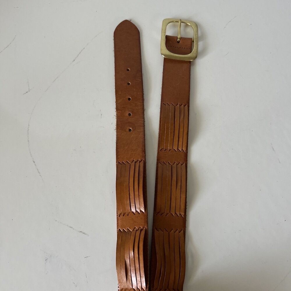 Linea Pelle Tan Belt Women's S Spliced Leather Brass Buckle Vintage